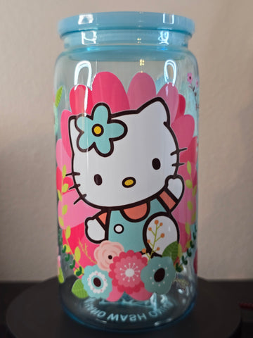 Acrylic Cup - Blue Hello Kitty Floral